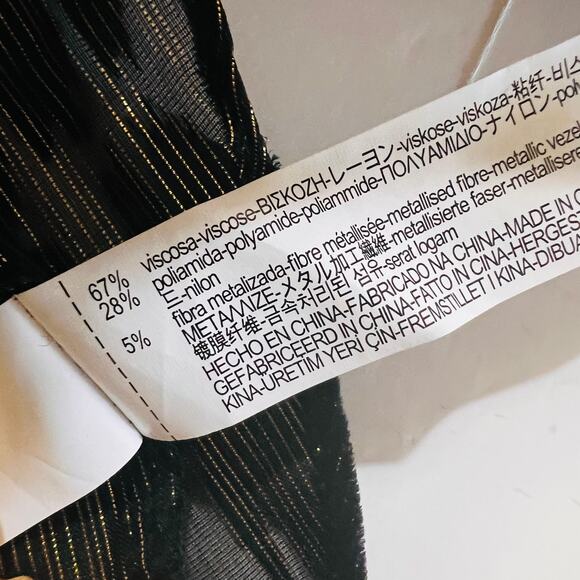 Zara Velvet Burn Out Glittery Puff Sleeves Tulip Dress Size Small Black Gold - Picture 8 of 10